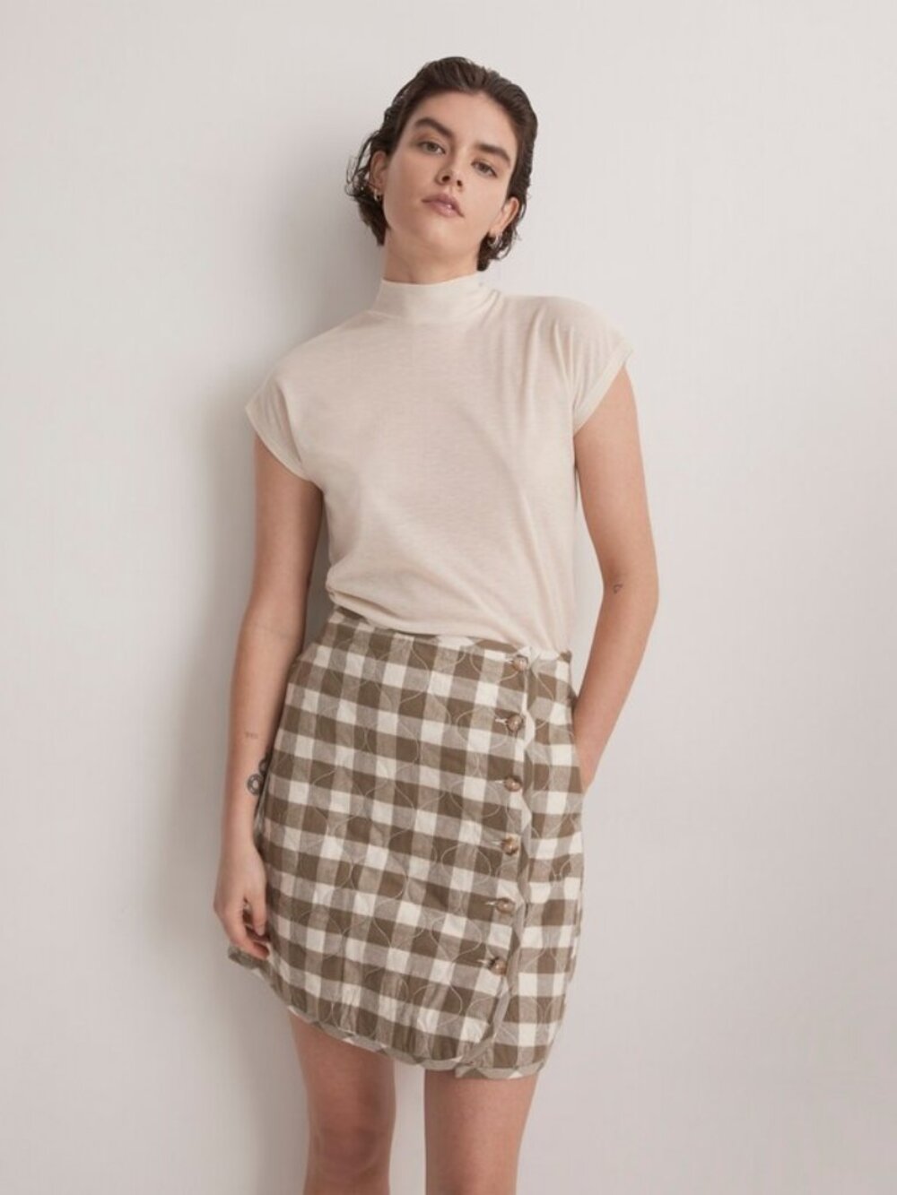 Madewell Quilted Flannel Mini Skirt Green Gingham Check Cotton Women's Size 4